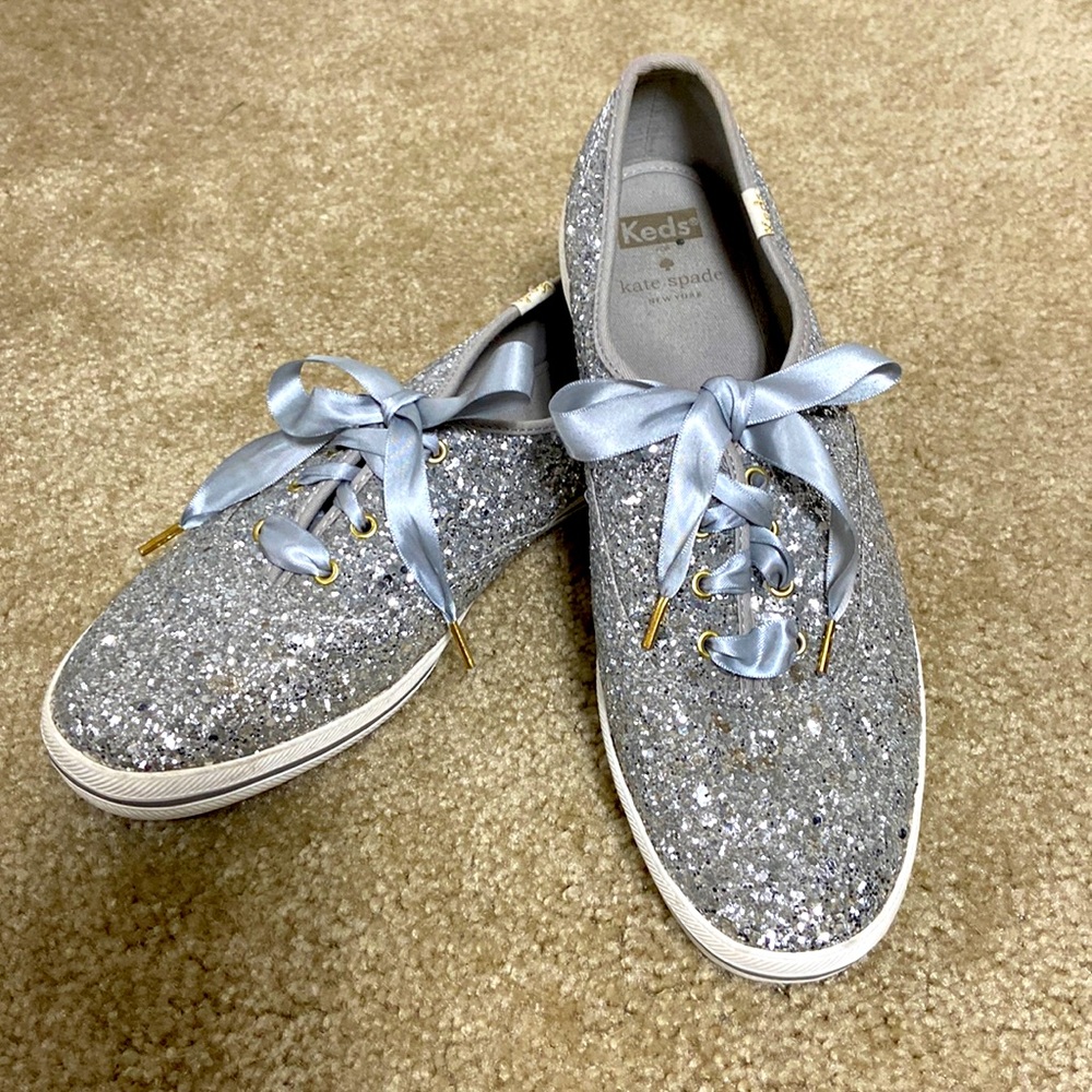 Kate Spade for Keds silver glitter sneakers flats 9.5 wicked Princess wedding